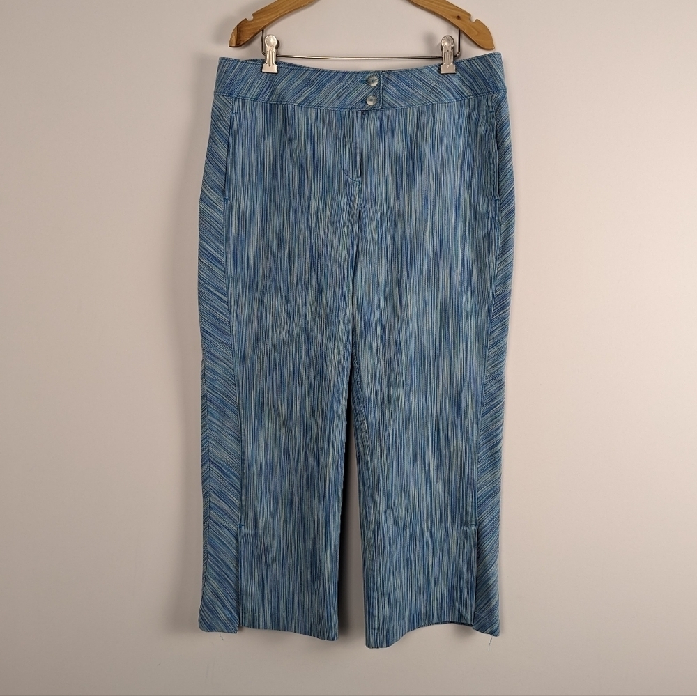 Melrose Chic Blue Striped Wide-Leg Cropped Trousers - Women's Size 12 Slit Y2K